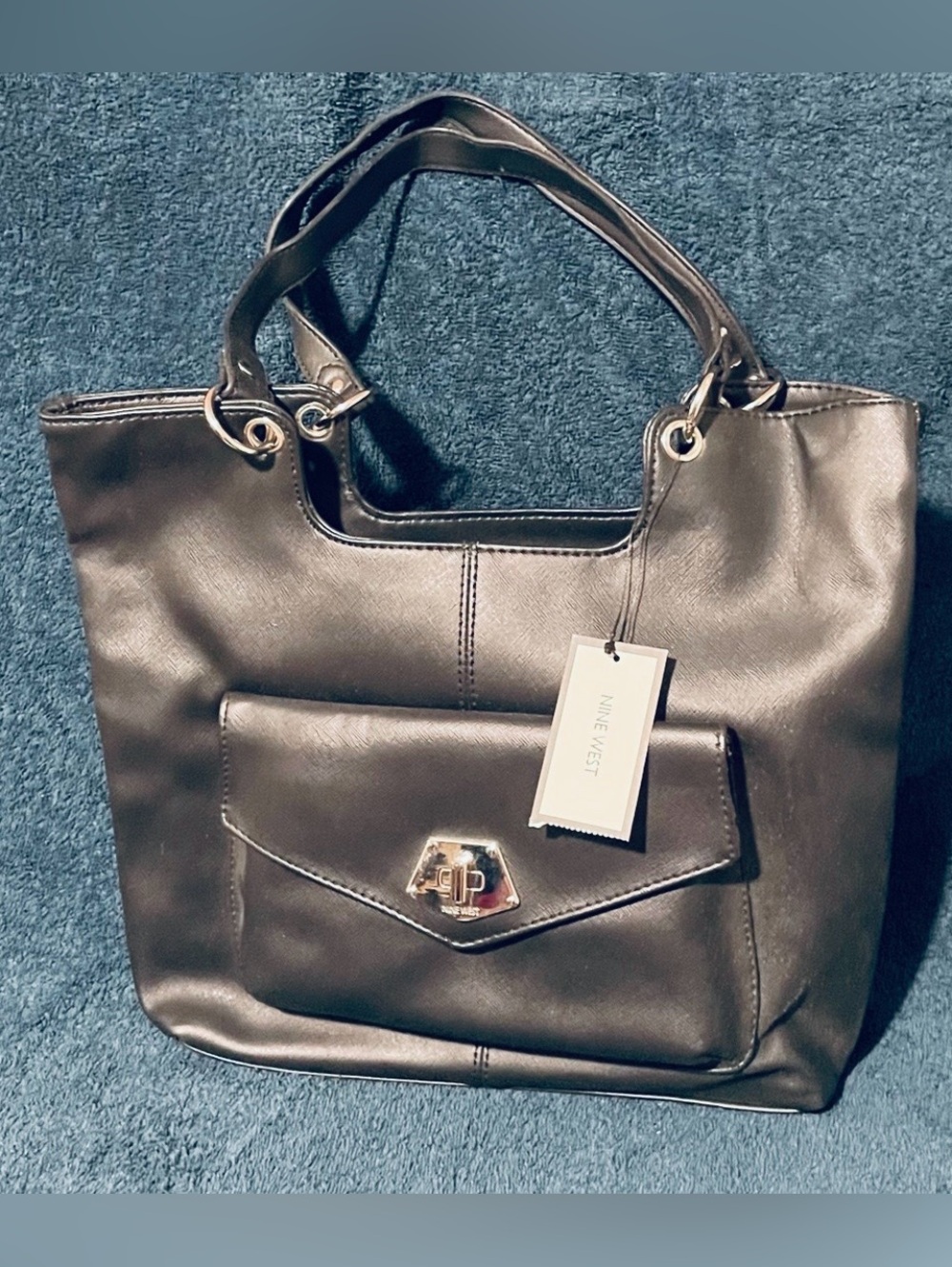 Nine West Black Tote with Front Flap Pocket NWT